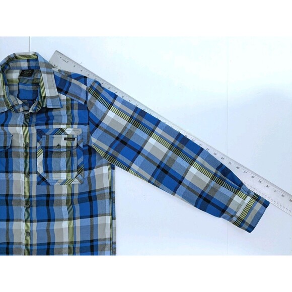 Oakley Men's Small Flannel Shirt Thermogauge Blue Yellow White Check Plaid - Picture 10 of 10
